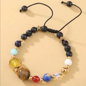 Adjustable beaded galaxy bracelet universe space zodiac planets solar system